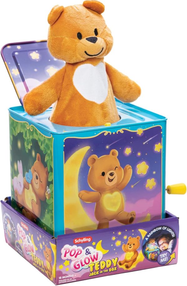 Schylling-Teddy Bear Pop N Glow Jack in The Box-18+mo-TPGJB. Small