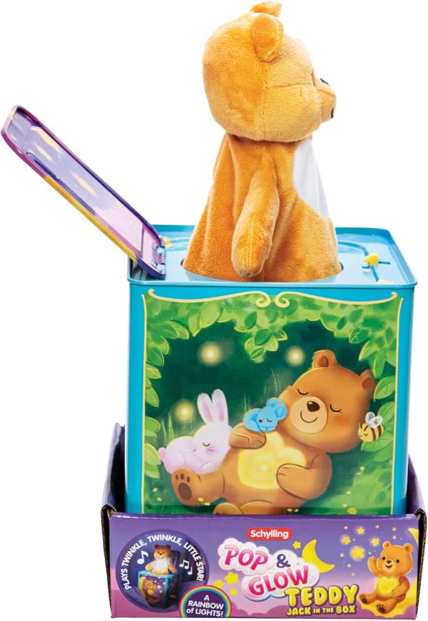 Schylling-Teddy Bear Pop N Glow Jack in The Box-18+mo-TPGJB. Small